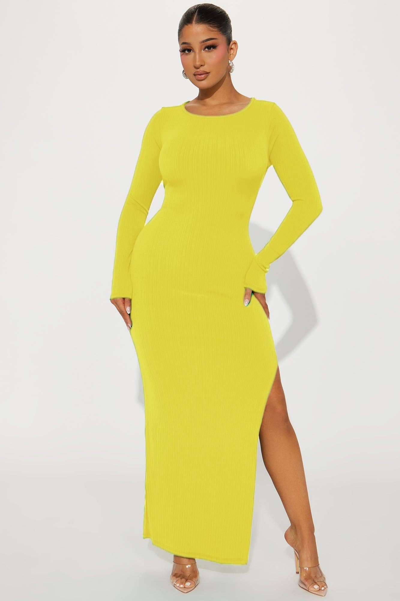 SIDE SLIT BODYCON MAXI DRESS: Hot Pink