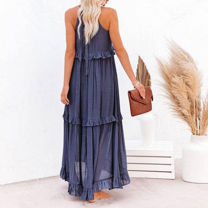 Beach Maxi Dress With Ruffle Hem: LIGHT PURPLE