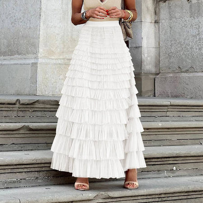 A-Line High Waisted Solid Color Tulle Skirts Bottoms: Apricot / XL
