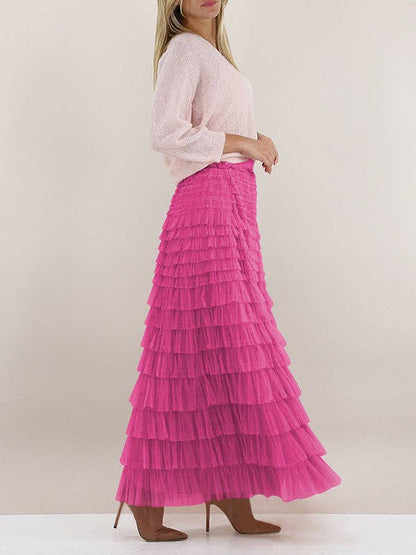 A-Line High Waisted Solid Color Tulle Skirts Bottoms: White / XL