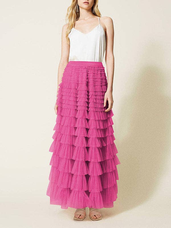 A-Line High Waisted Solid Color Tulle Skirts Bottoms: BLACK / XL