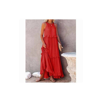 Beach Maxi Dress With Ruffle Hem: PINK