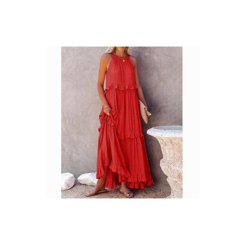 Beach Maxi Dress With Ruffle Hem: LIGHT BLUE