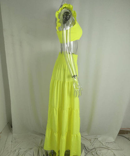 Halter Neck Crop Top Maxi Set: Pink blue / 2XL