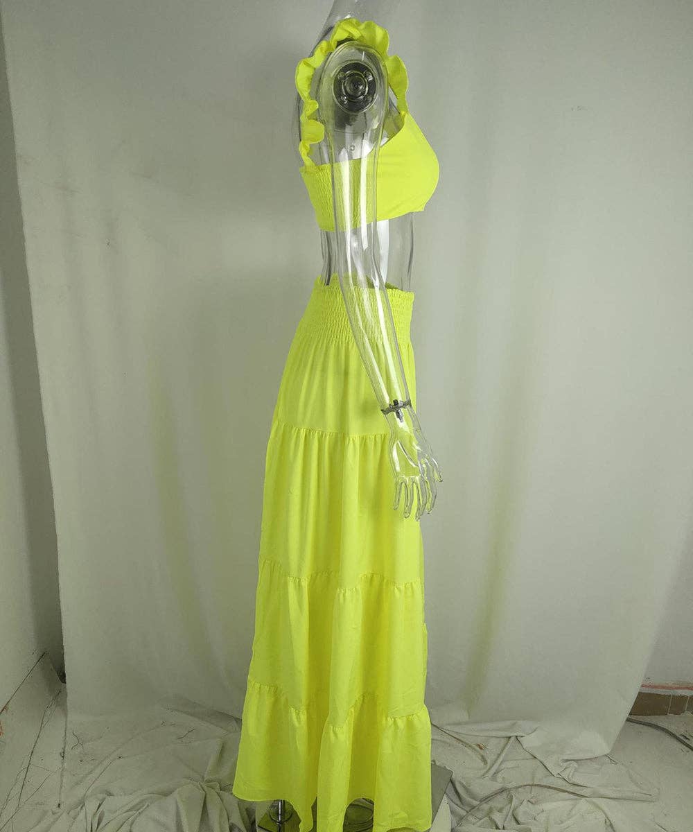 Halter Neck Crop Top Maxi Set: Orange / 2XL