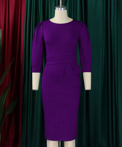 Round Neck Bodycon Midi Dress: Purple / 2XL