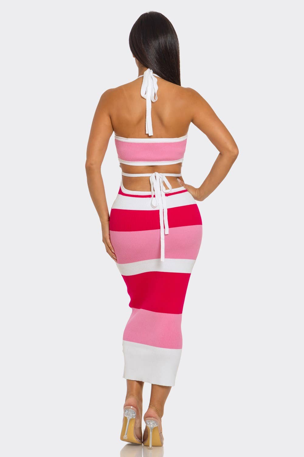 Back Up Stripe Halter Midi Dress : Pink / S