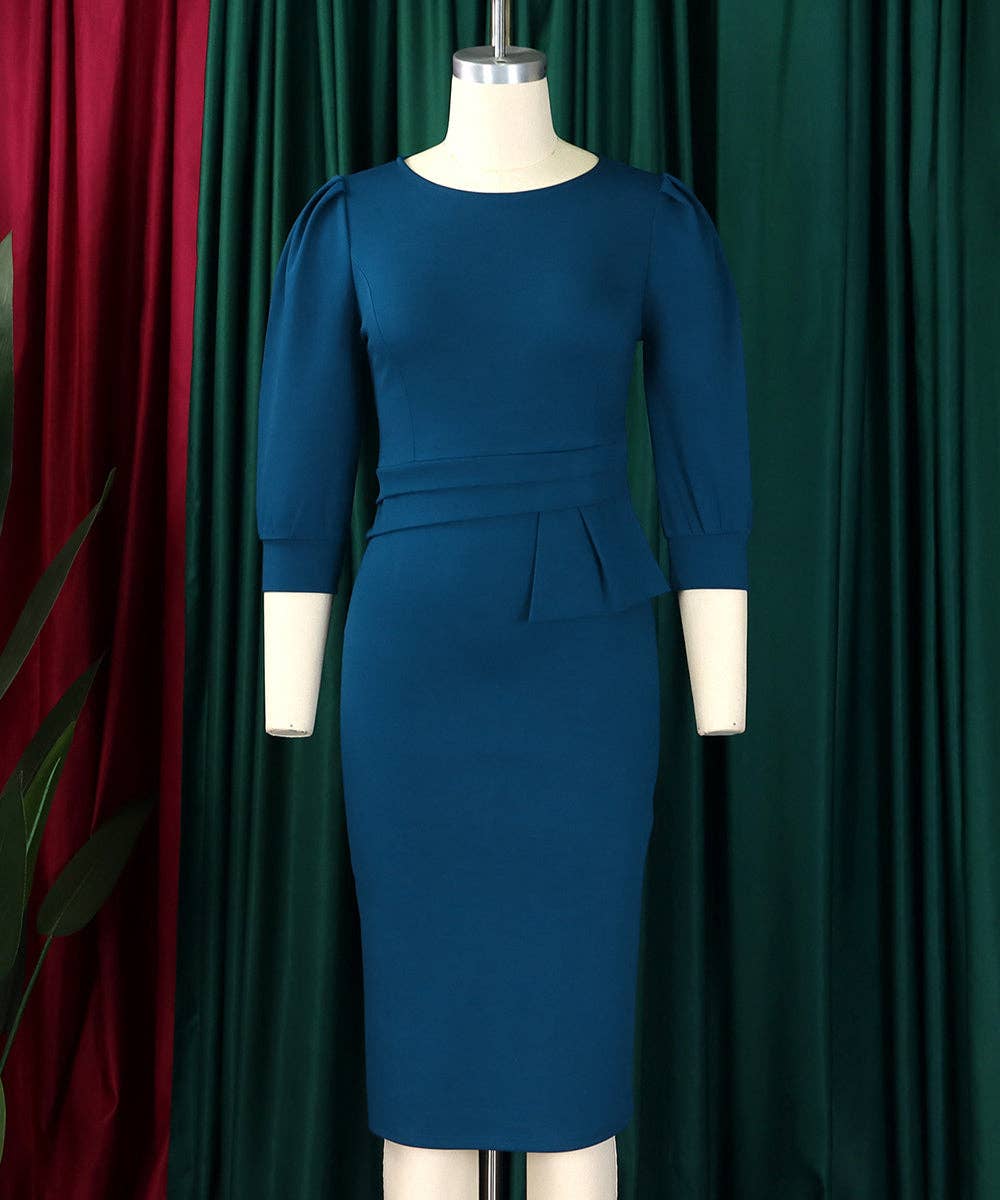 Round Neck Bodycon Midi Dress: Purple / L