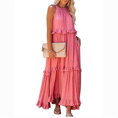 Beach Maxi Dress With Ruffle Hem: PINK