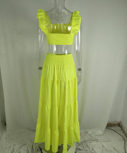 Halter Neck Crop Top Maxi Set: Pink blue / 2XL