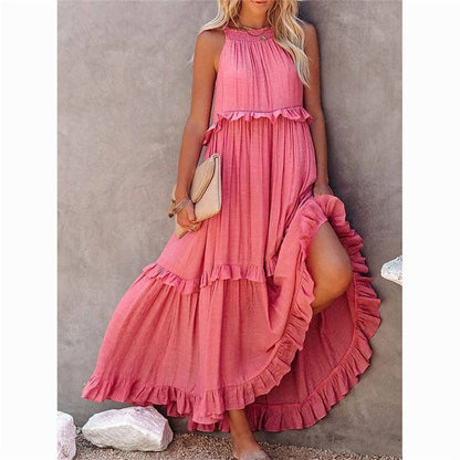 Beach Maxi Dress With Ruffle Hem: LIGHT PURPLE