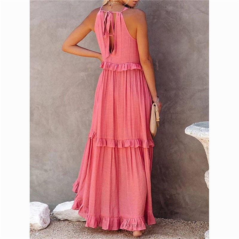 Beach Maxi Dress With Ruffle Hem: LIGHT PURPLE