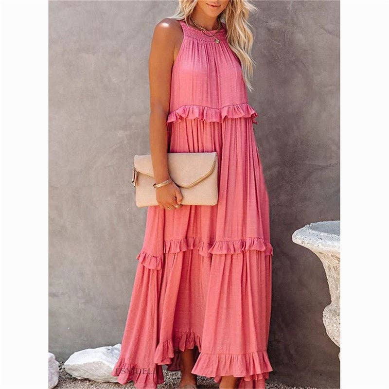 Beach Maxi Dress With Ruffle Hem: LIGHT PURPLE