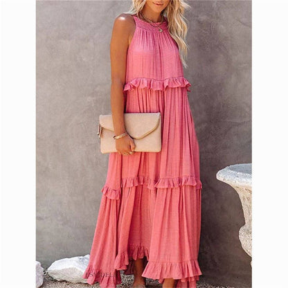 Beach Maxi Dress With Ruffle Hem: LIGHT PURPLE