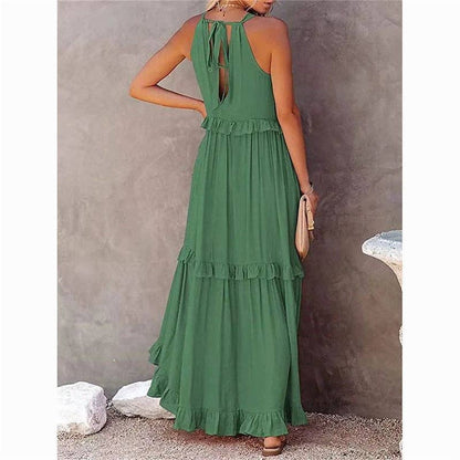 Beach Maxi Dress With Ruffle Hem: LIGHT BLUE