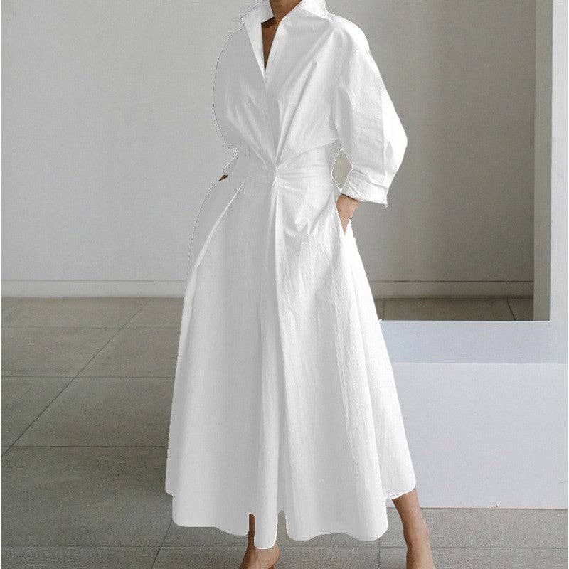 Stylish Polo Neck Loose Fit Midi Dress: GREEN