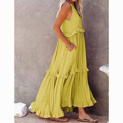 Beach Maxi Dress With Ruffle Hem: LIGHT BLUE