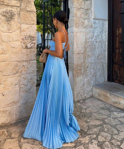 Plunging Halter Pleated Maxi Dress: Yellow / XL