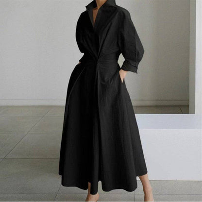 Stylish Polo Neck Loose Fit Midi Dress: GREEN