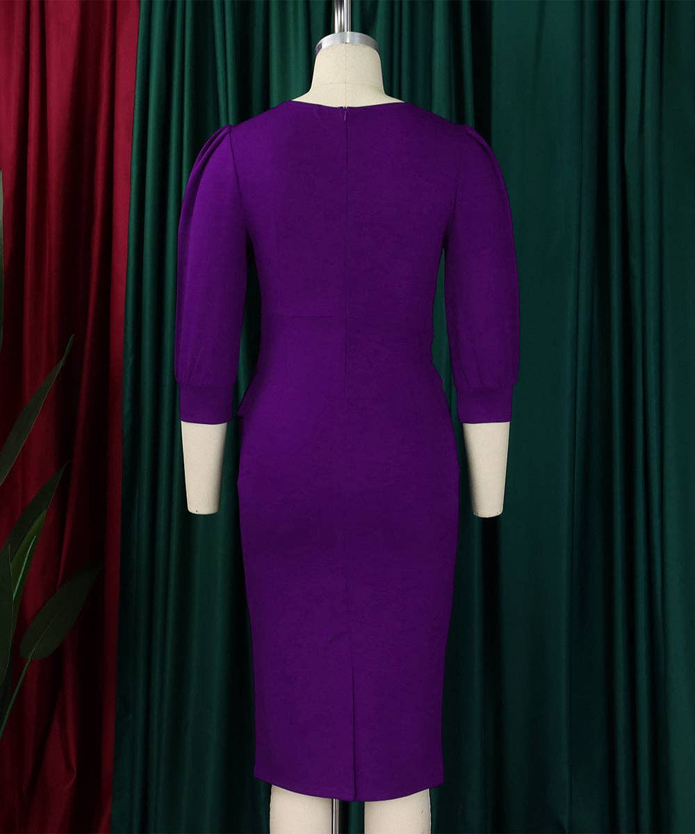 Round Neck Bodycon Midi Dress: Purple / 3XL