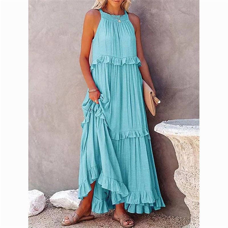 Beach Maxi Dress With Ruffle Hem: LIGHT PURPLE