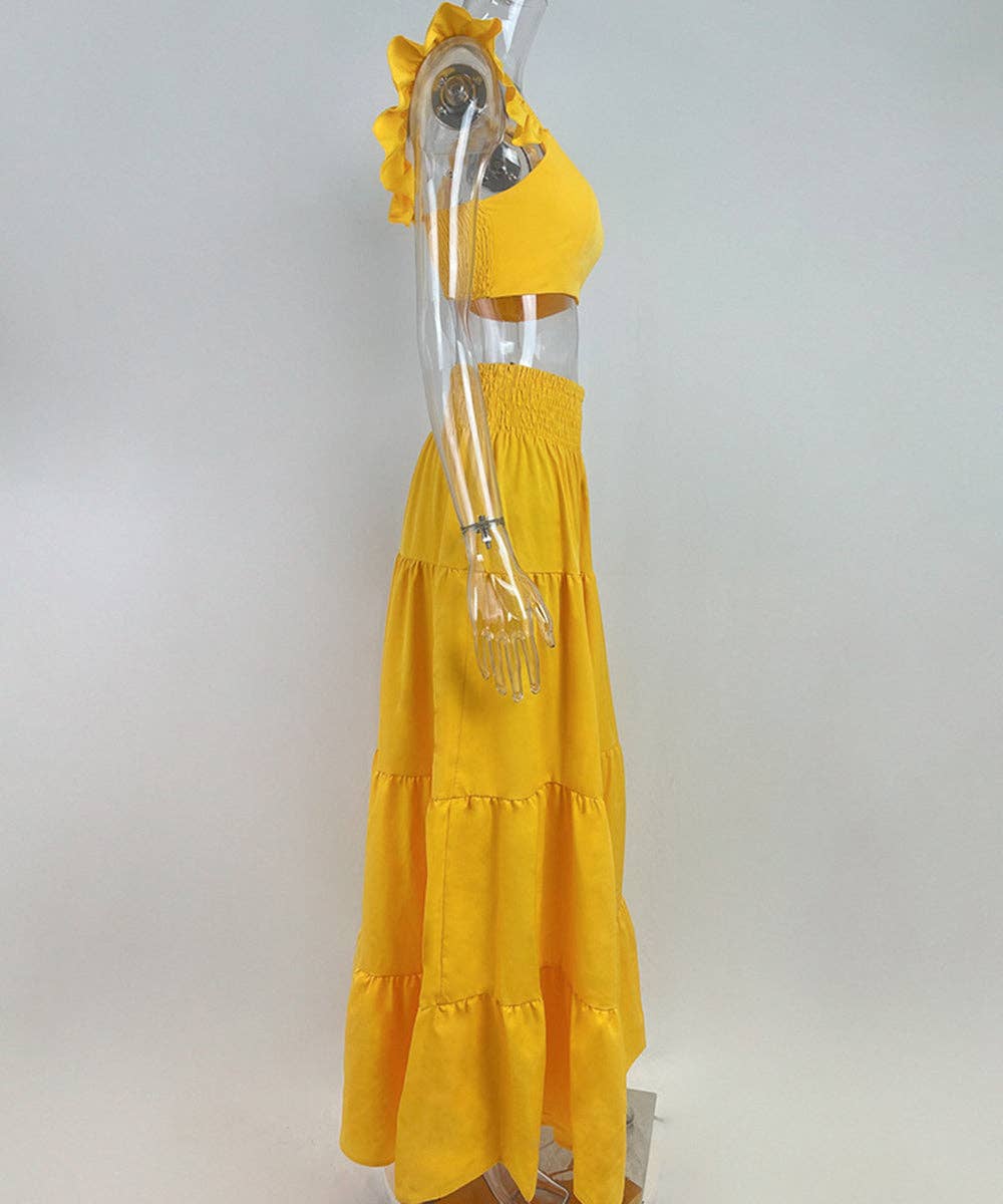 Halter Neck Crop Top Maxi Set: Orange / 2XL