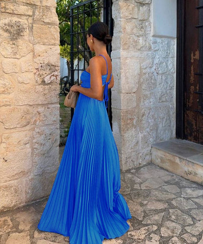 Plunging Halter Pleated Maxi Dress: Yellow / XL
