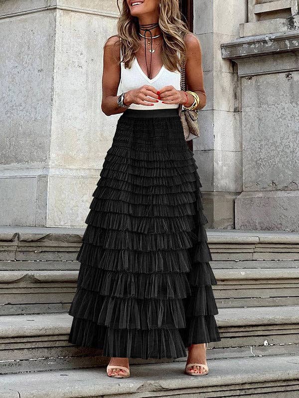 A-Line High Waisted Solid Color Tulle Skirts Bottoms: KHAKI / L