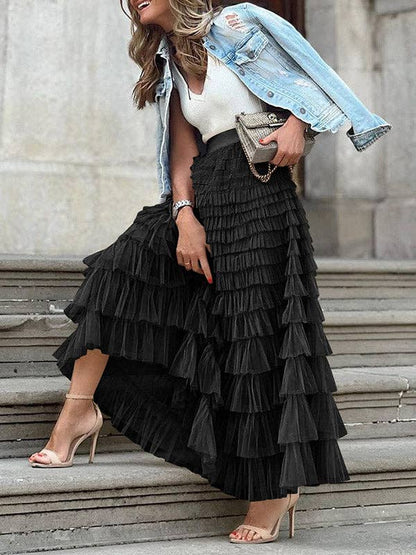 A-Line High Waisted Solid Color Tulle Skirts Bottoms: White / XL