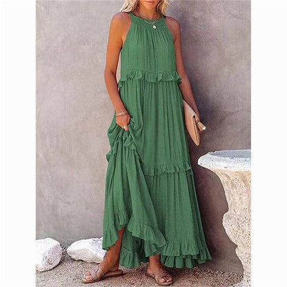 Beach Maxi Dress With Ruffle Hem: LIGHT PURPLE