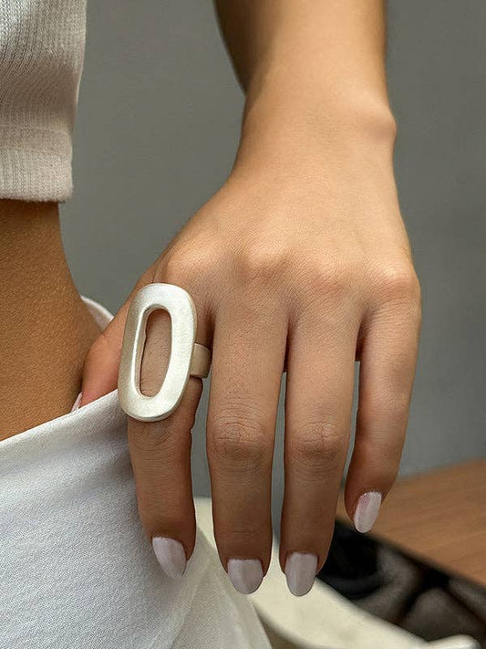 Adjustable Geometric Hollow Solid Color Rings Accessories: SILVER / One_size