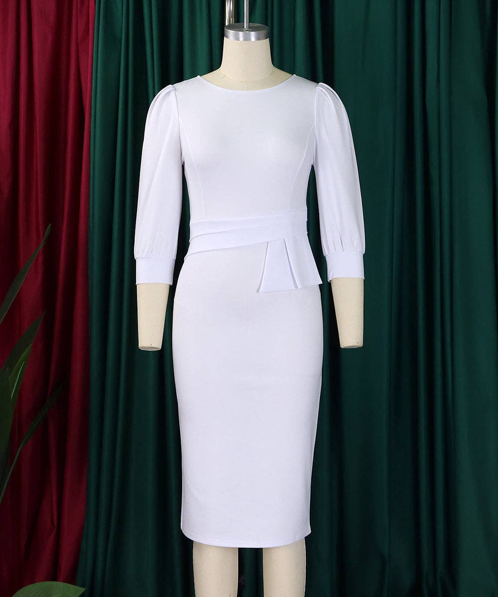 Round Neck Bodycon Midi Dress: Purple / L
