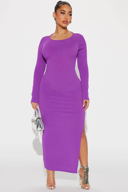 SIDE SLIT BODYCON MAXI DRESS: Hot Pink