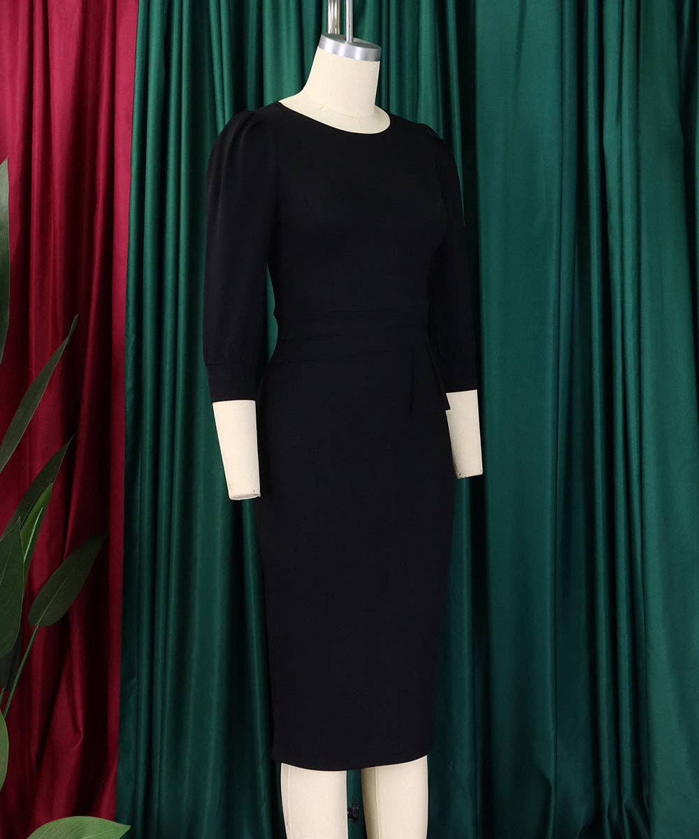 Round Neck Bodycon Midi Dress: Purple / 3XL