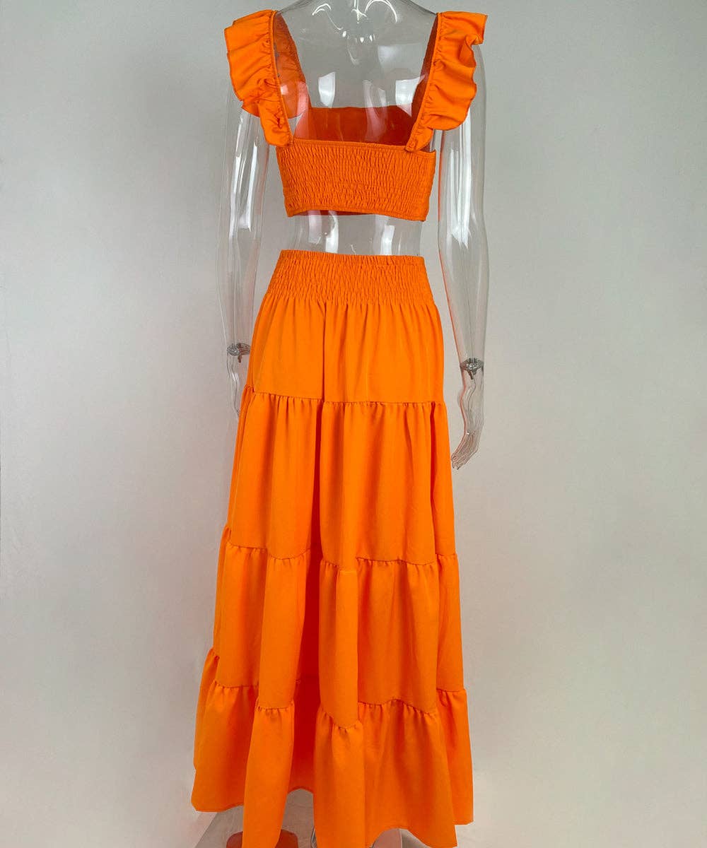 Halter Neck Crop Top Maxi Set: Pink blue / 2XL