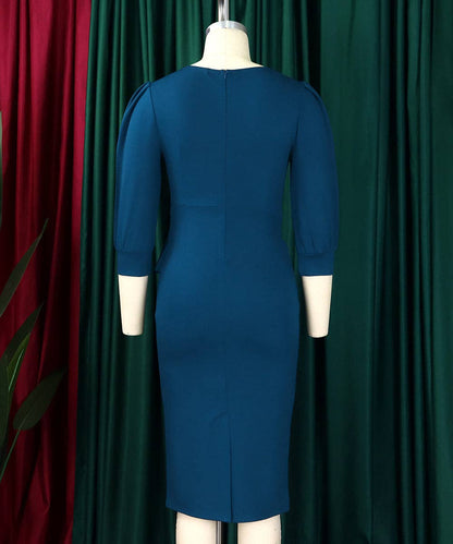 Round Neck Bodycon Midi Dress: Purple / L