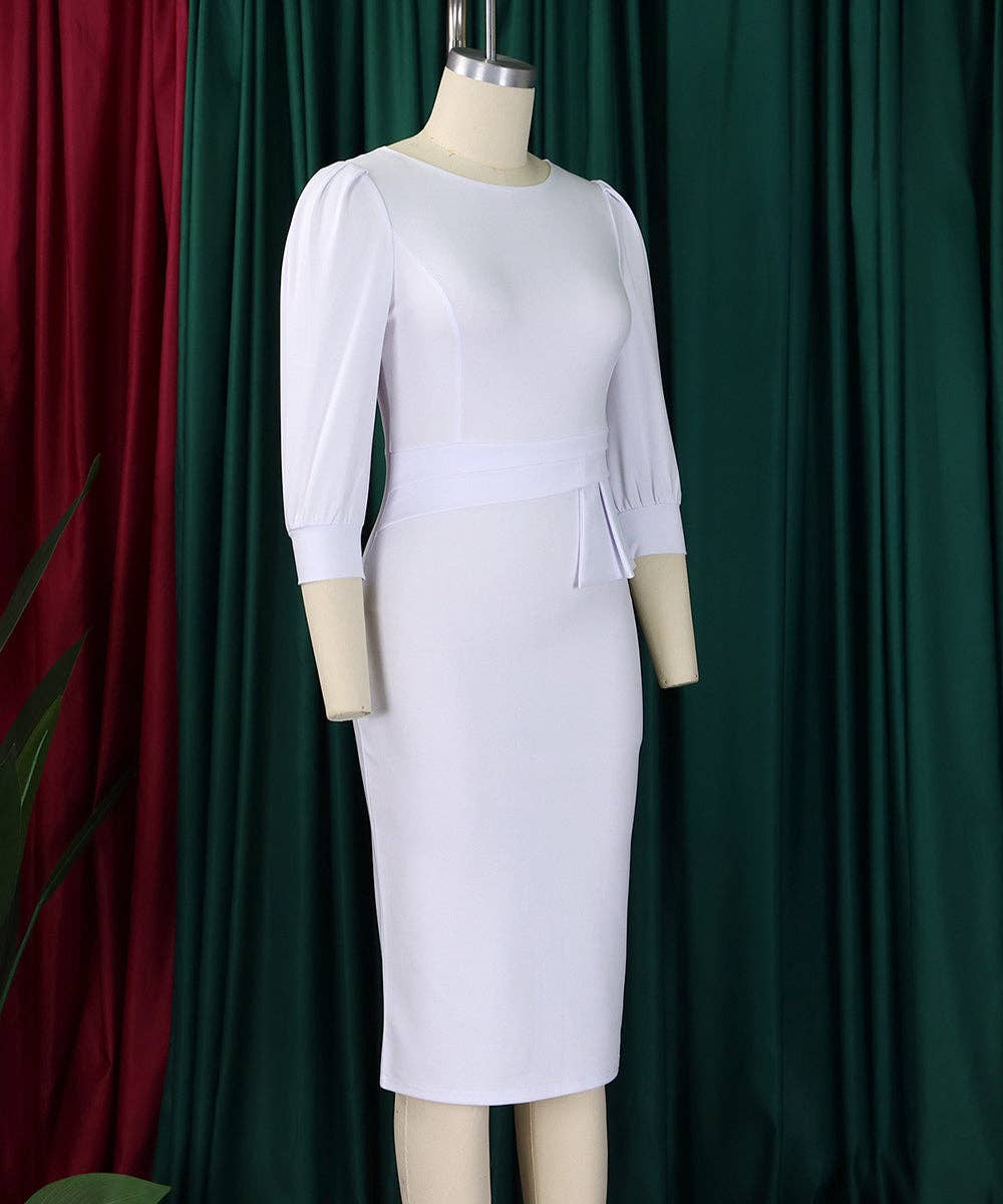 Round Neck Bodycon Midi Dress: Purple / L