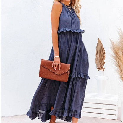 Beach Maxi Dress With Ruffle Hem: LIGHT BLUE
