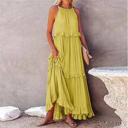 Beach Maxi Dress With Ruffle Hem: PINK
