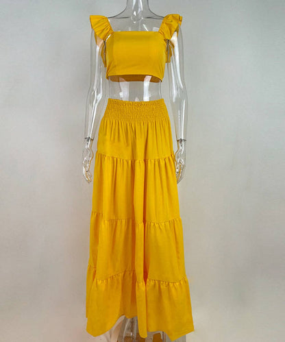 Halter Neck Crop Top Maxi Set: Orange / 2XL