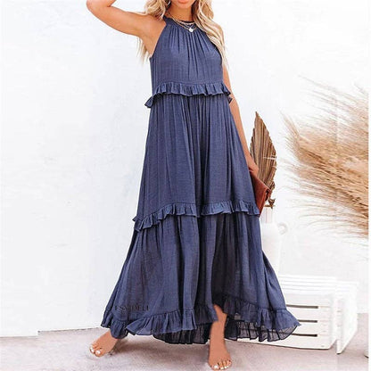 Beach Maxi Dress With Ruffle Hem: LIGHT PURPLE