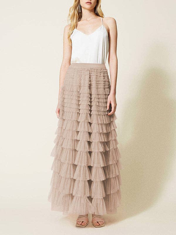 A-Line High Waisted Solid Color Tulle Skirts Bottoms: FUCHSIA / XL