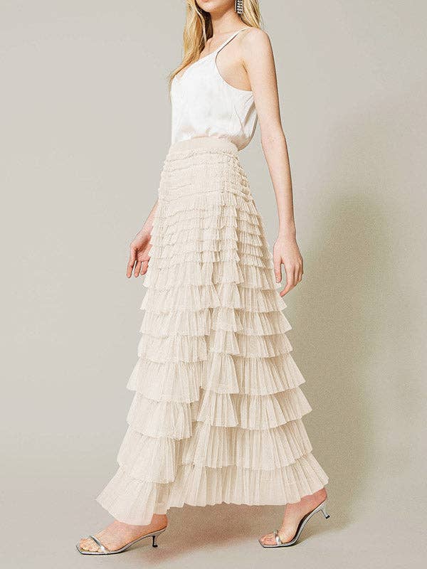 A-Line High Waisted Solid Color Tulle Skirts Bottoms: BLACK / XL
