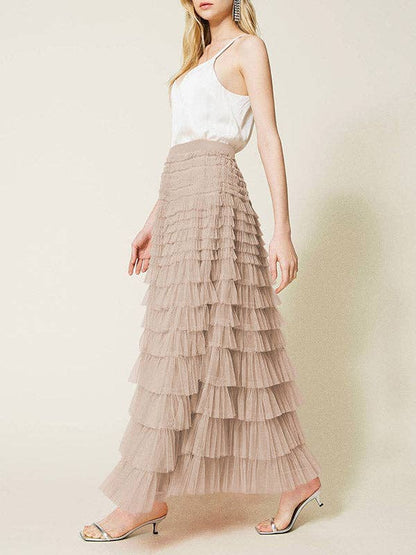 A-Line High Waisted Solid Color Tulle Skirts Bottoms: FUCHSIA / XL