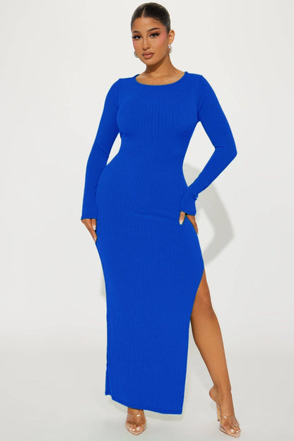 SIDE SLIT BODYCON MAXI DRESS: Purple