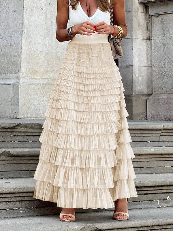 A-Line High Waisted Solid Color Tulle Skirts Bottoms: BLACK / L