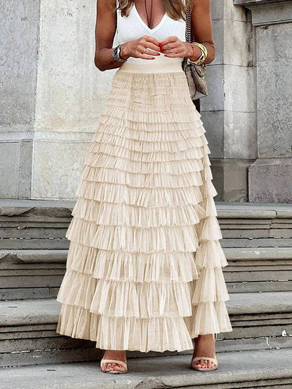 A-Line High Waisted Solid Color Tulle Skirts Bottoms: BLACK / L