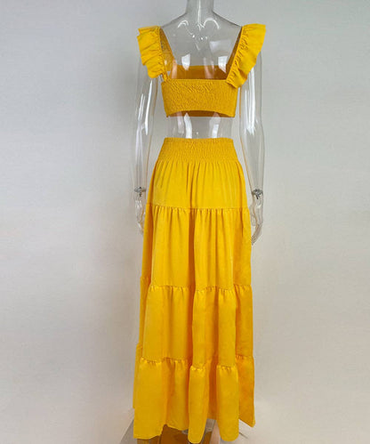 Halter Neck Crop Top Maxi Set: Pink blue / 2XL