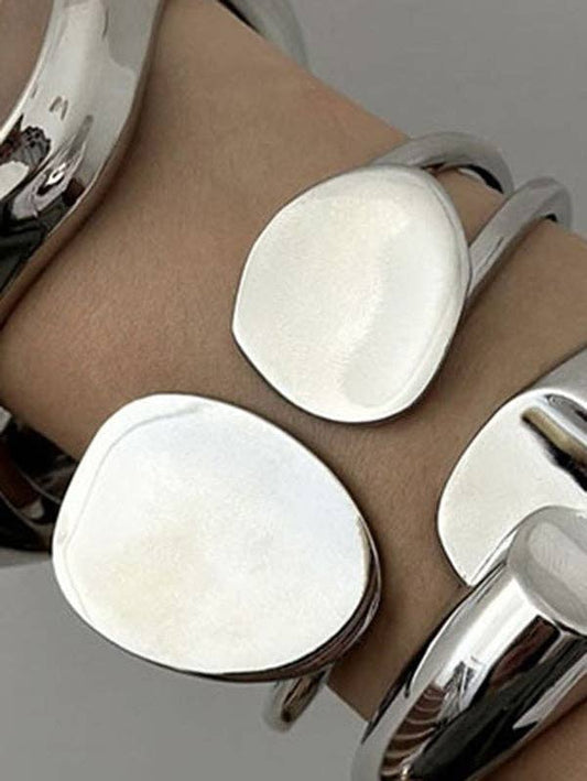 Geometric Hollow Solid Color Bracelet Accessories: SILVER / One_size