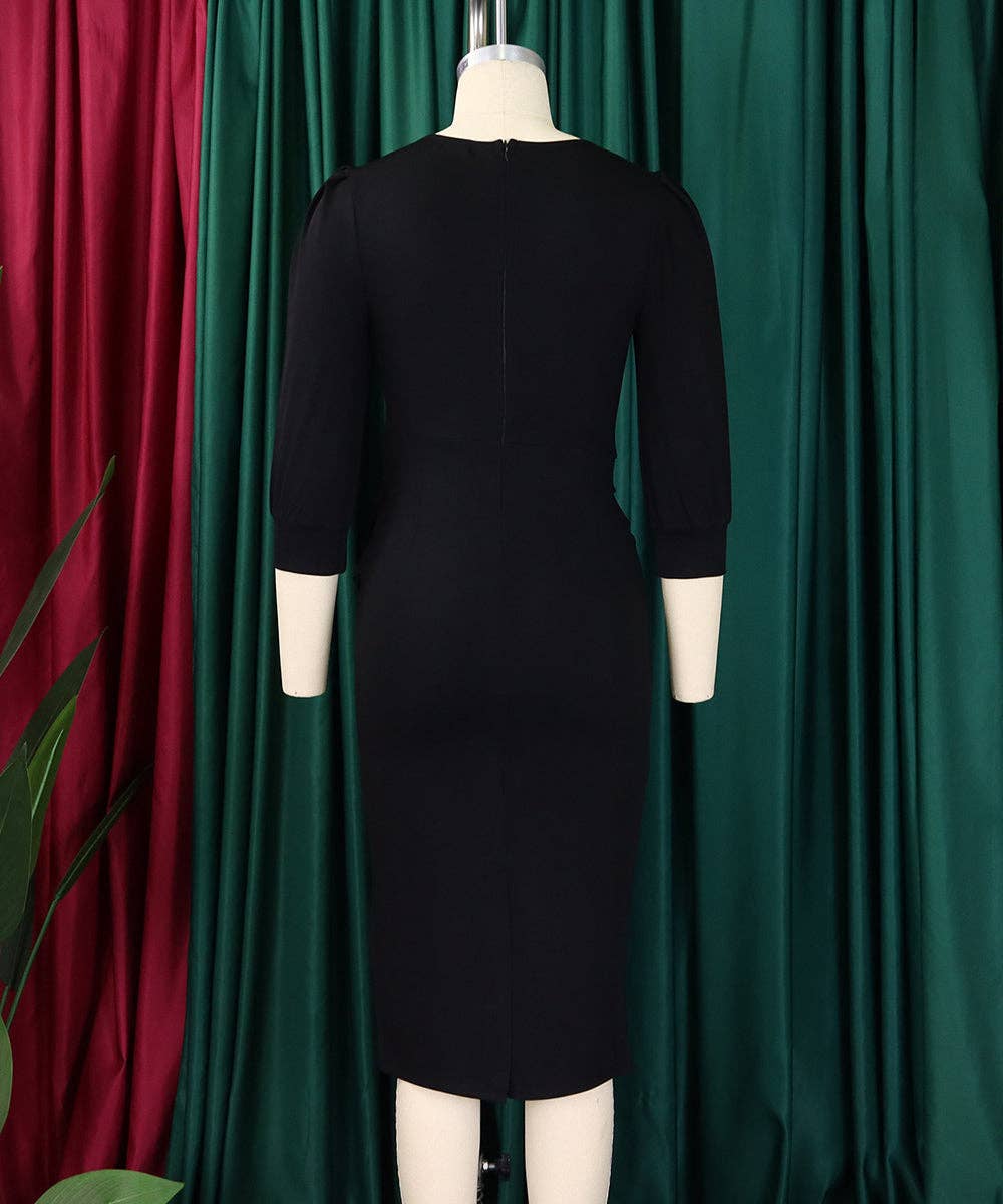 Round Neck Bodycon Midi Dress: Purple / XL